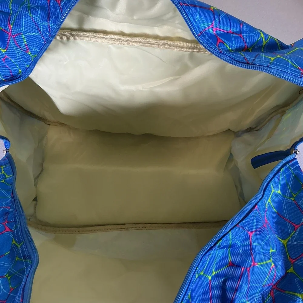 Outdoor Products Blue Neon Geometric Web Duffel Bag‎ Travel Gym Sporty Retro